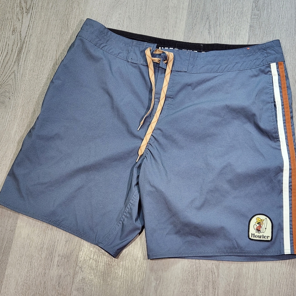 HOWLER BROTHERS BUCHANAN El Monito Boardshorts Sz 38 Steel Gray Patch Swim Short